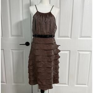 I.N. Studio Women's Brown Shimmer Beaded Tiered Layered Dress Size 12